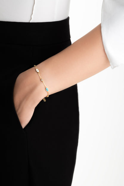 Evil Eye 18 Ayar Sarı Altın Kaplama 18 Cm Gümüş Bileklik 5208730144