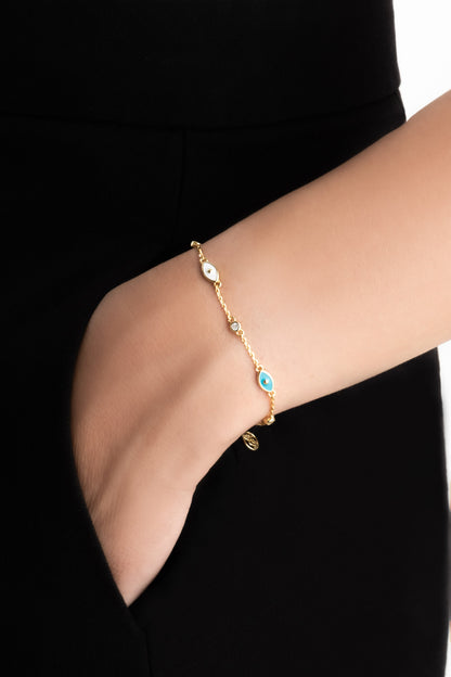 Evil Eye 18 Ayar Sarı Altın Kaplama 18 Cm Gümüş Bileklik 5208730144