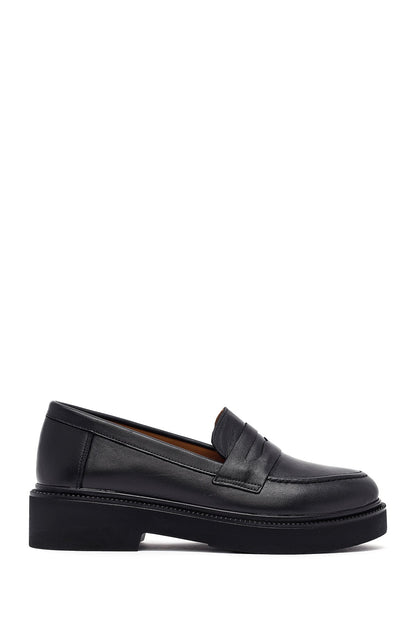 Kadın Siyah Deri Maskülen Loafer