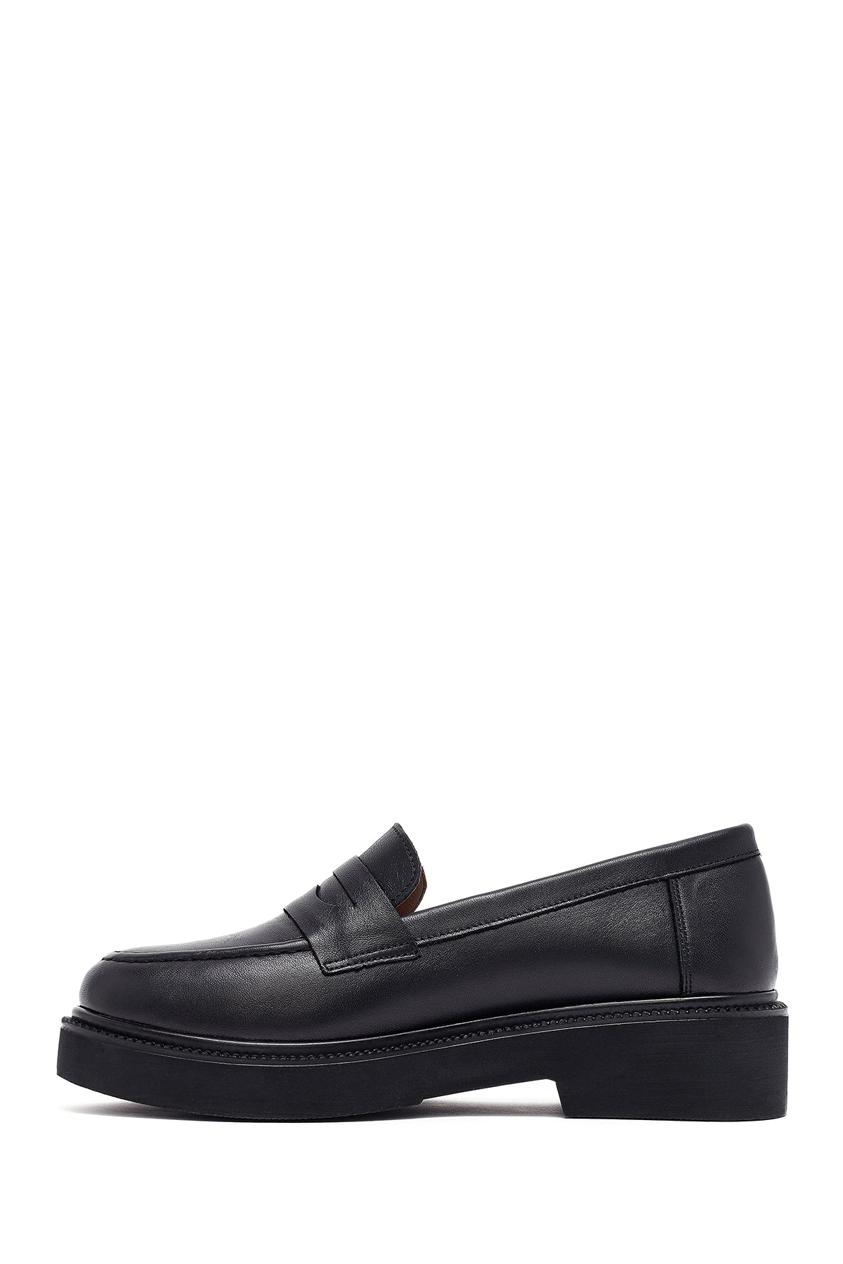 Kadın Siyah Deri Maskülen Loafer