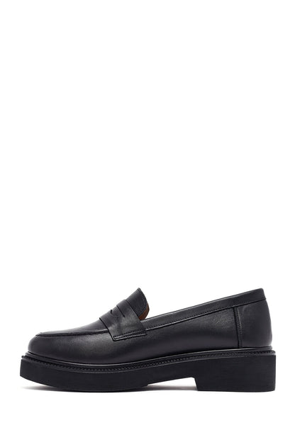 Kadın Siyah Deri Maskülen Loafer