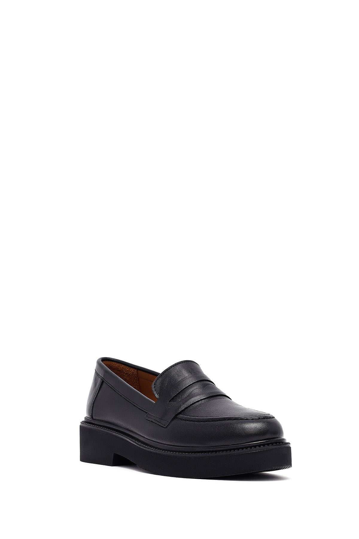 Kadın Siyah Deri Maskülen Loafer