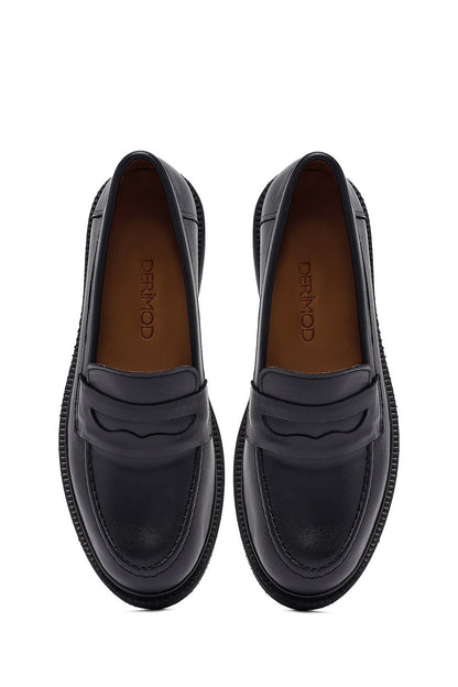 Kadın Siyah Deri Maskülen Loafer