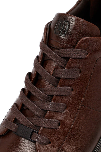 Erkek Kahverengi Bağcıklı Deri Casual Sneaker