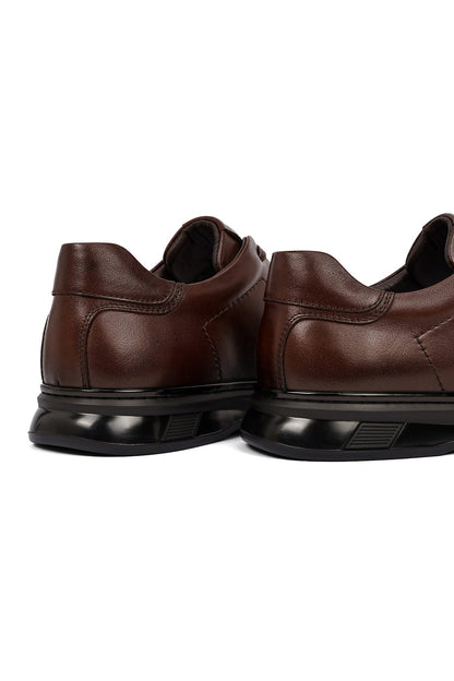 Erkek Kahverengi Bağcıklı Deri Casual Sneaker