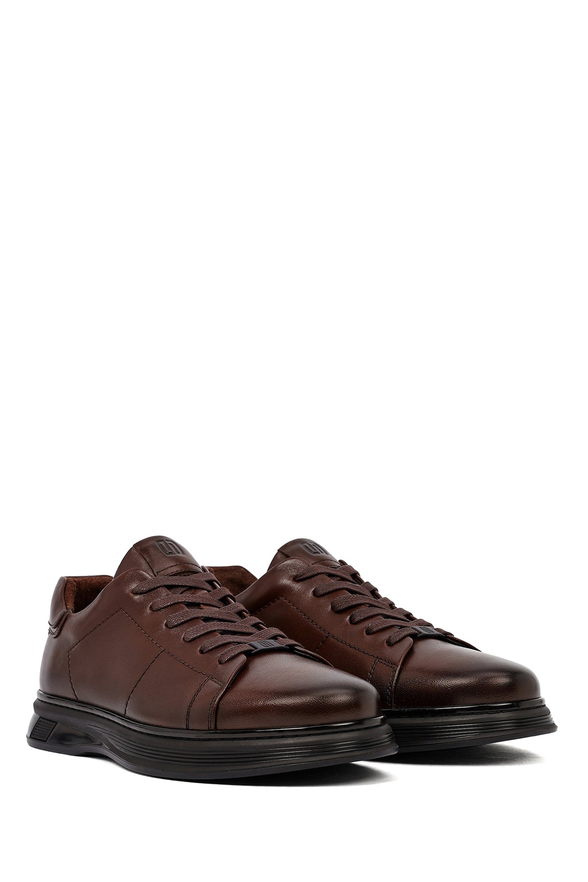 Erkek Kahverengi Bağcıklı Deri Casual Sneaker