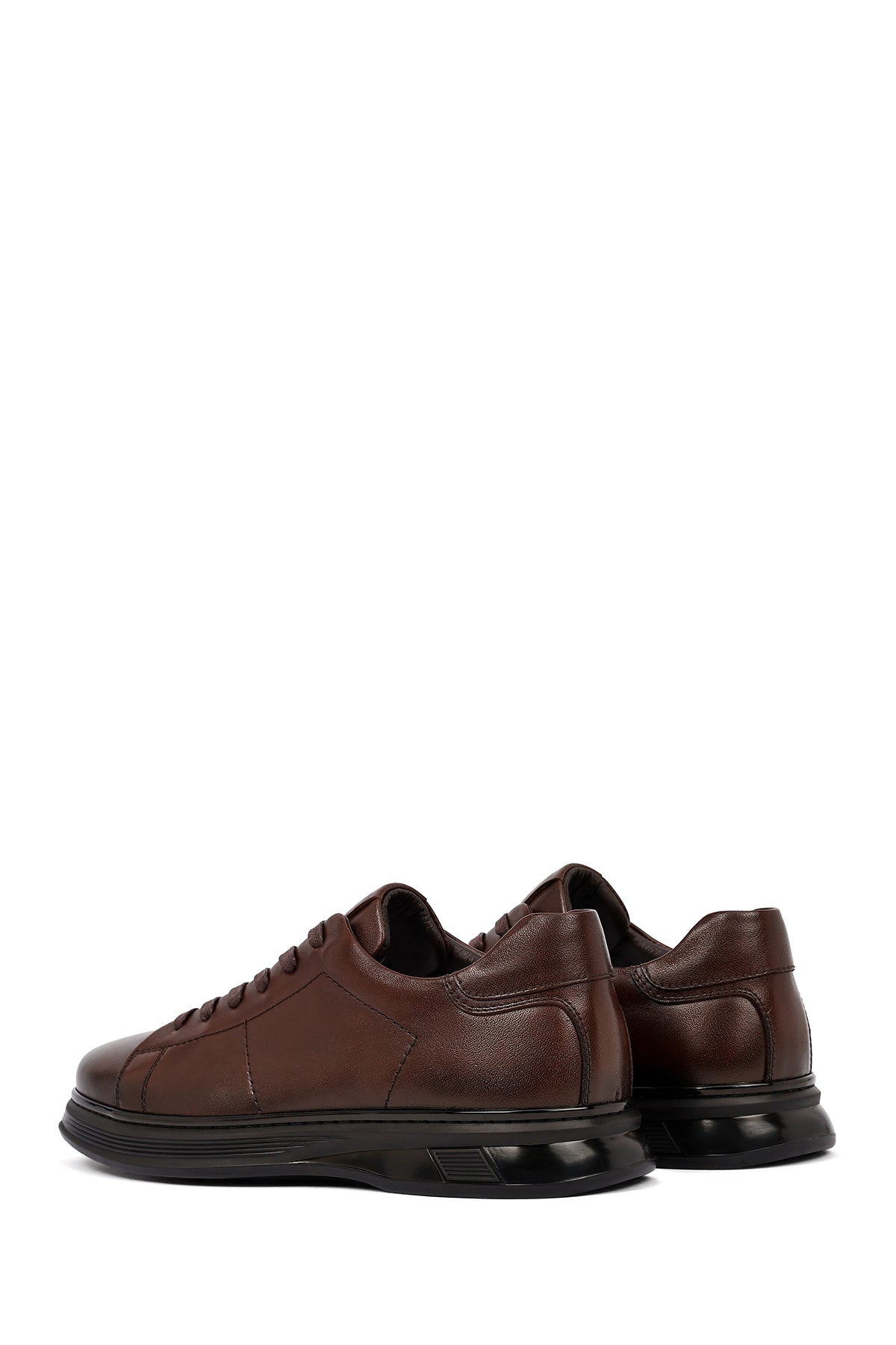 Erkek Kahverengi Bağcıklı Deri Casual Sneaker