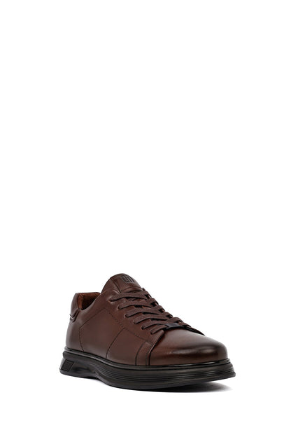 Erkek Kahverengi Bağcıklı Deri Casual Sneaker