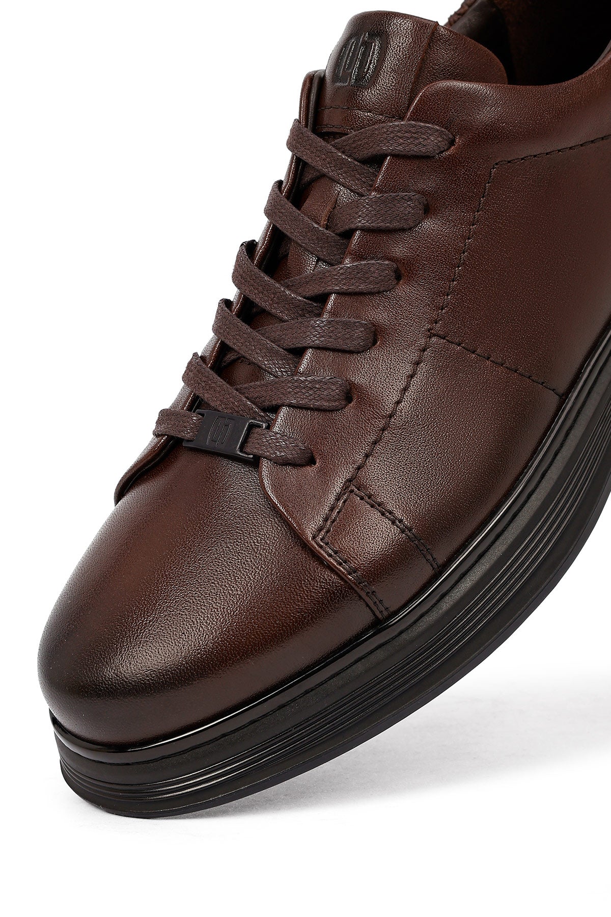 Erkek Kahverengi Bağcıklı Deri Casual Sneaker
