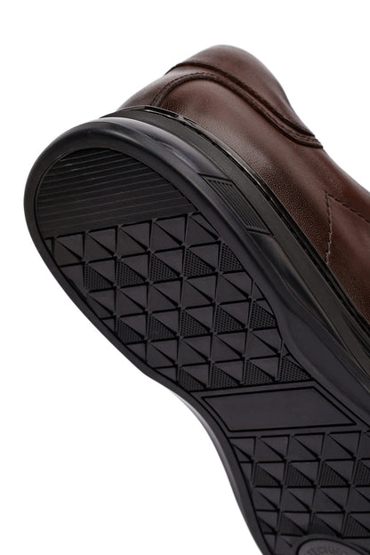 Erkek Kahverengi Bağcıklı Deri Casual Sneaker