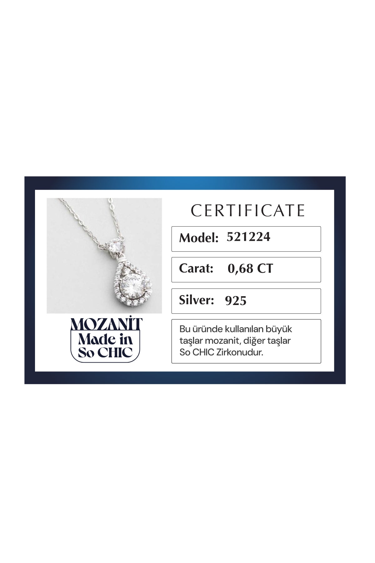 Mozanit Damlası 18 Ayar Beyaz Altın Kaplama 46 Cm Gümüş Kolye 5212240199