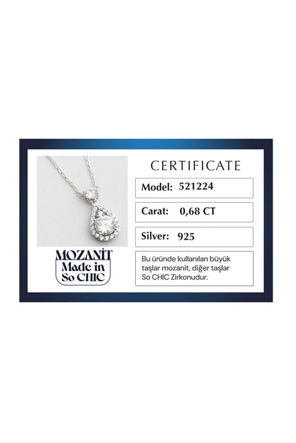 Mozanit Damlası 18 Ayar Beyaz Altın Kaplama 46 Cm Gümüş Kolye 5212240199