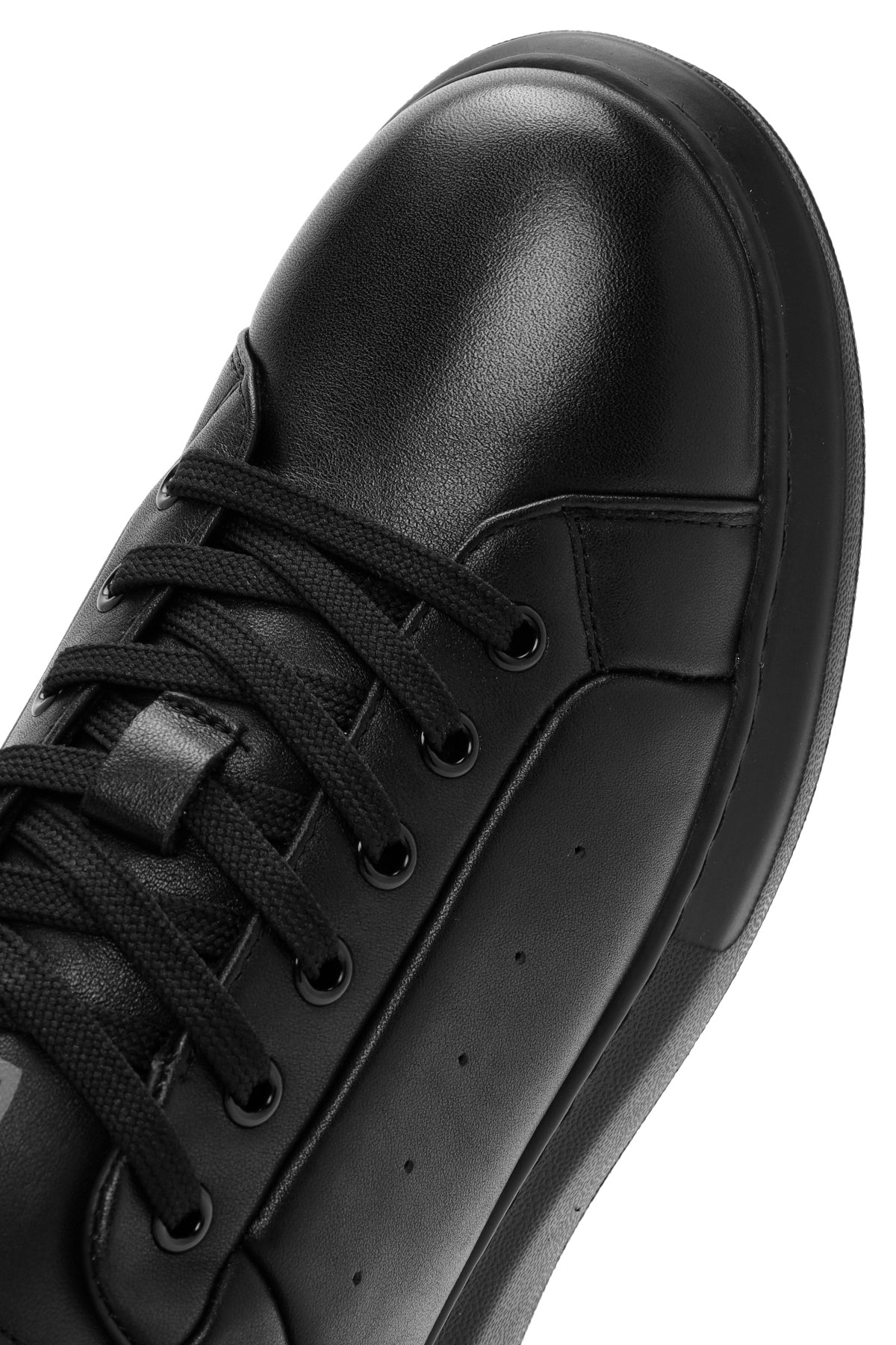 Erkek Siyah Bağcıklı Kalın Tabanlı Deri Sneaker