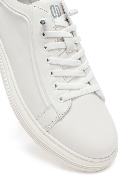 Erkek Beyaz Bağcıklı Deri Sneaker