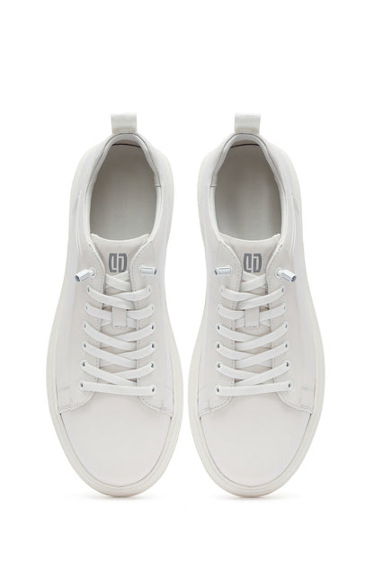 Erkek Beyaz Bağcıklı Deri Sneaker