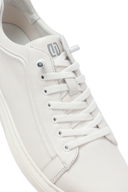 Erkek Beyaz Bağcıklı Deri Sneaker