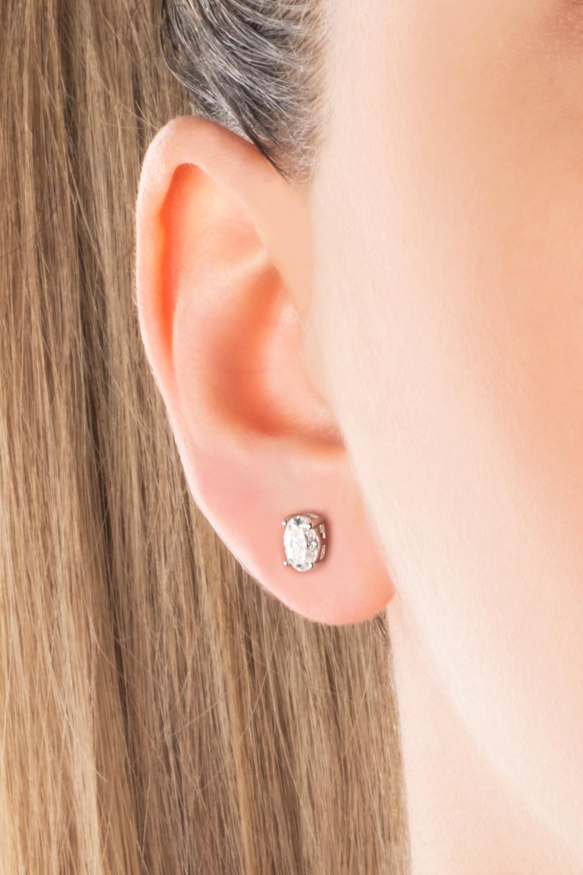 Mozanit Büyüsü 18 Ayar Beyaz Altın Kaplama Gümüş Tektaş Küpe 5211070199