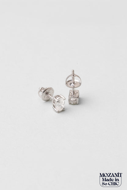 Mozanit Diana 18 Ayar Beyaz Altın Kaplama Gümüş Tektaş Küpe 5211080199