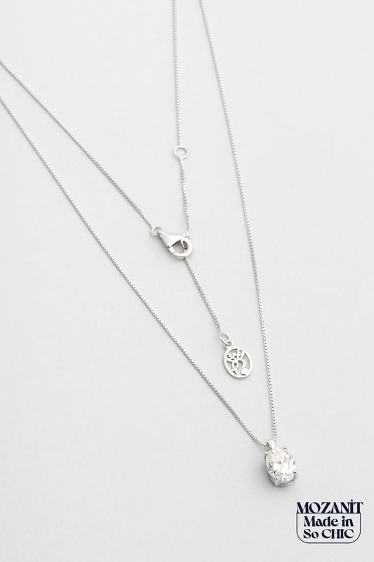 Mozanit Diana 18 Ayar Beyaz Altın Kaplama 45 Cm Gümüş Tektaş Kolye 5211120199