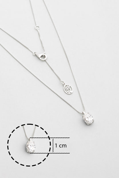 Mozanit Diana 18 Ayar Beyaz Altın Kaplama 45 Cm Gümüş Tektaş Kolye 5211120199