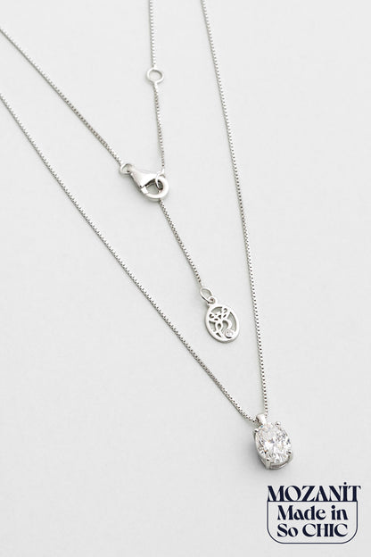 Mozanit Büyüsü 18 Ayar Beyaz Altın Kaplama 44 Cm Gümüş Kolye 5211130199