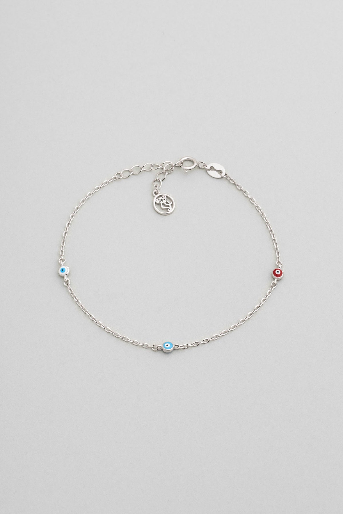 Minimal Nazar 18 Ayar Beyaz Altın Kaplama 19 Cm Gümüş Bileklik 5212071399