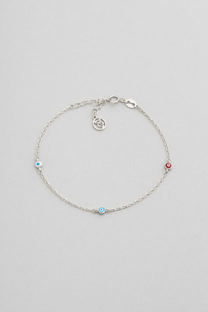 Minimal Nazar 18 Ayar Beyaz Altın Kaplama 19 Cm Gümüş Bileklik 5212071399