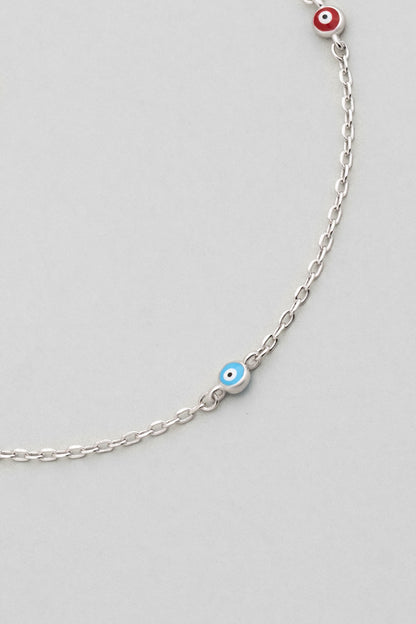 Minimal Nazar 18 Ayar Beyaz Altın Kaplama 19 Cm Gümüş Bileklik 5212071399