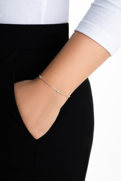 Minimal Nazar 18 Ayar Beyaz Altın Kaplama 19 Cm Gümüş Bileklik 5212071399