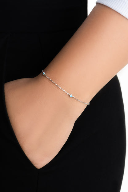 Minimal Nazar 18 Ayar Beyaz Altın Kaplama 19 Cm Gümüş Bileklik 5212071399