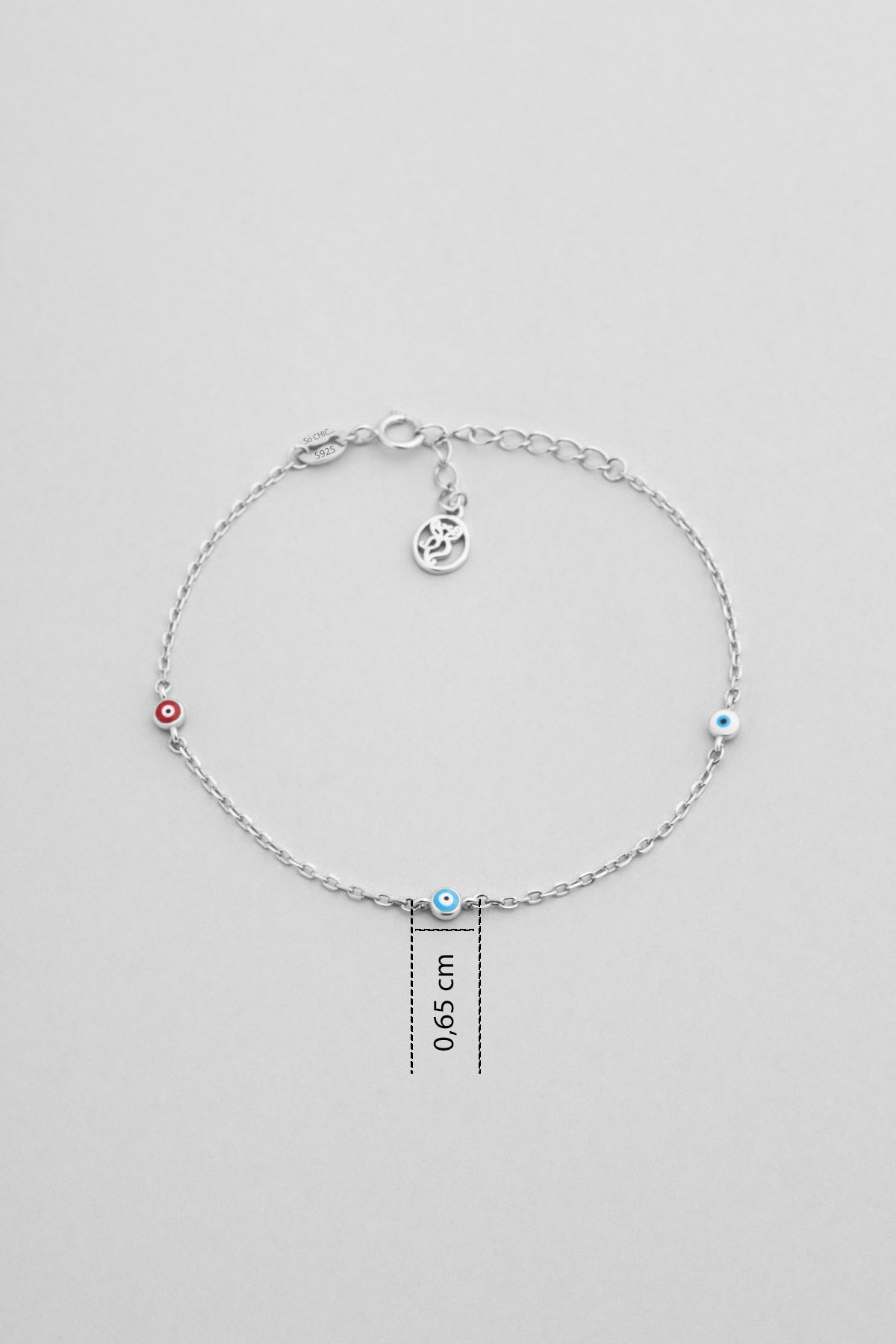 Minimal Nazar 18 Ayar Beyaz Altın Kaplama 19 Cm Gümüş Bileklik 5212071399