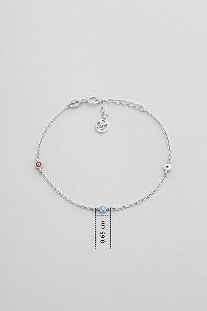 Minimal Nazar 18 Ayar Beyaz Altın Kaplama 19 Cm Gümüş Bileklik 5212071399