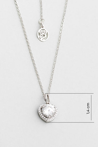 Mozanit Kalbi 18 Ayar Beyaz Altın Kaplama 46 Cm Gümüş Kolye 5212230199