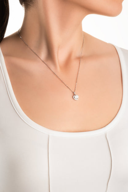 Mozanit Kalbi 18 Ayar Beyaz Altın Kaplama 46 Cm Gümüş Kolye 5212230199