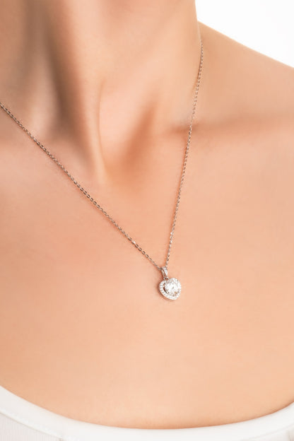 Mozanit Kalbi 18 Ayar Beyaz Altın Kaplama 46 Cm Gümüş Kolye 5212230199