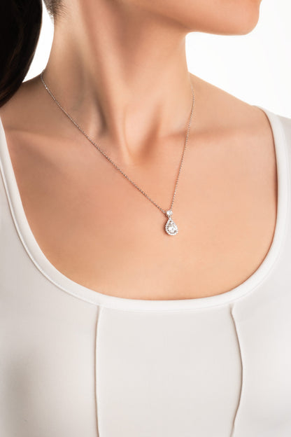 Mozanit Damlası 18 Ayar Beyaz Altın Kaplama 46 Cm Gümüş Kolye 5212240199