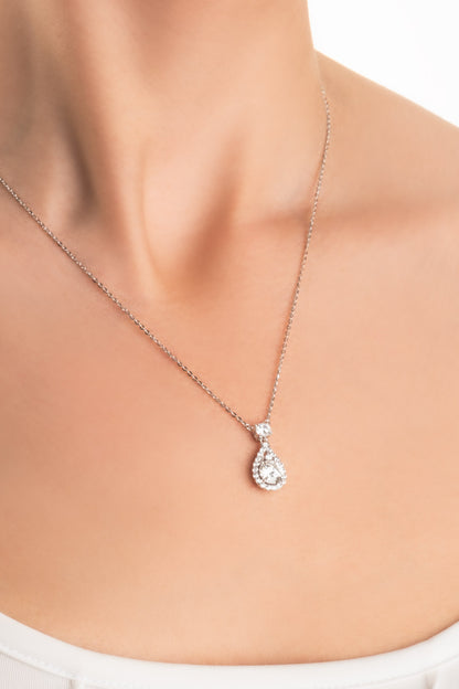 Mozanit Damlası 18 Ayar Beyaz Altın Kaplama 46 Cm Gümüş Kolye 5212240199