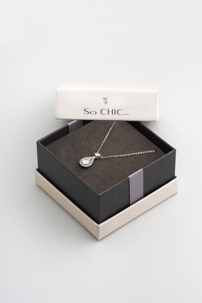 Mozanit Damlası 18 Ayar Beyaz Altın Kaplama 46 Cm Gümüş Kolye 5212240199