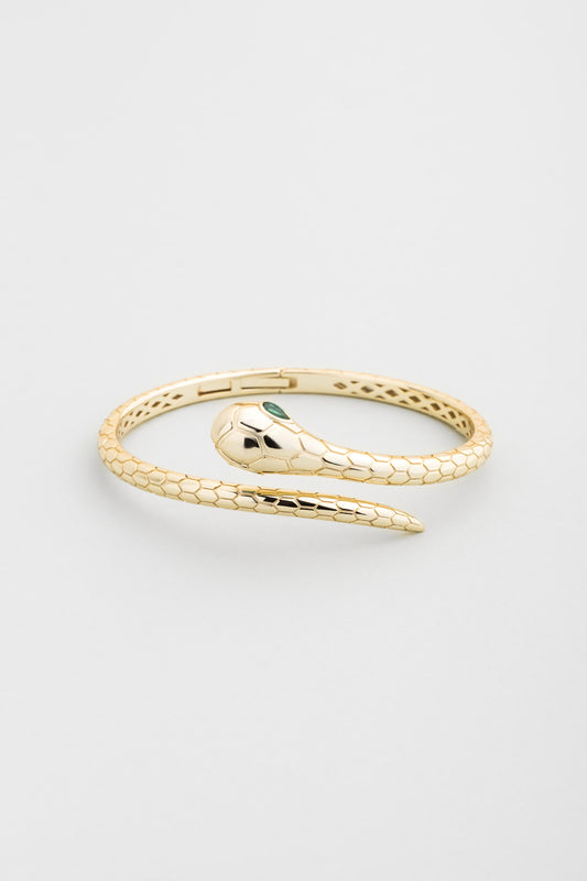Medusa Yılanı 18 Ayar Sarı Altın Kaplama Gümüş Kelepçe Bileklik 5212380444