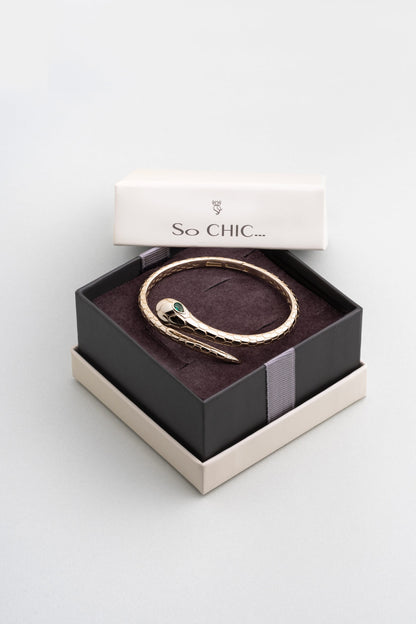 Medusa Yılanı 18 Ayar Sarı Altın Kaplama Gümüş Kelepçe Bileklik 5212380444