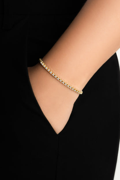 Italyan Brillante 18 Ayar Sarı Altın Kaplama 19 Cm Gümüş Bileklik 5212714499