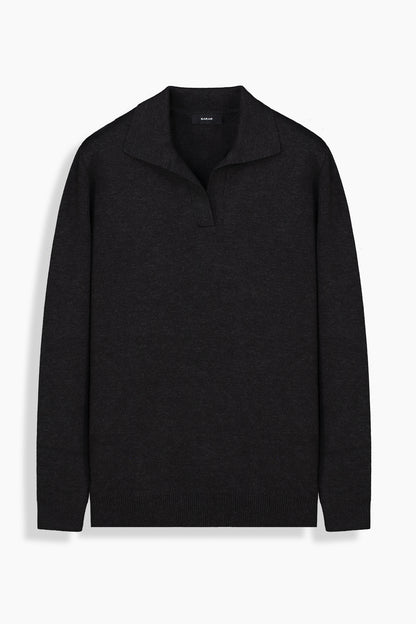 Trener Düğmesiz Polo Yaka Antrasit Triko Sweatshirt