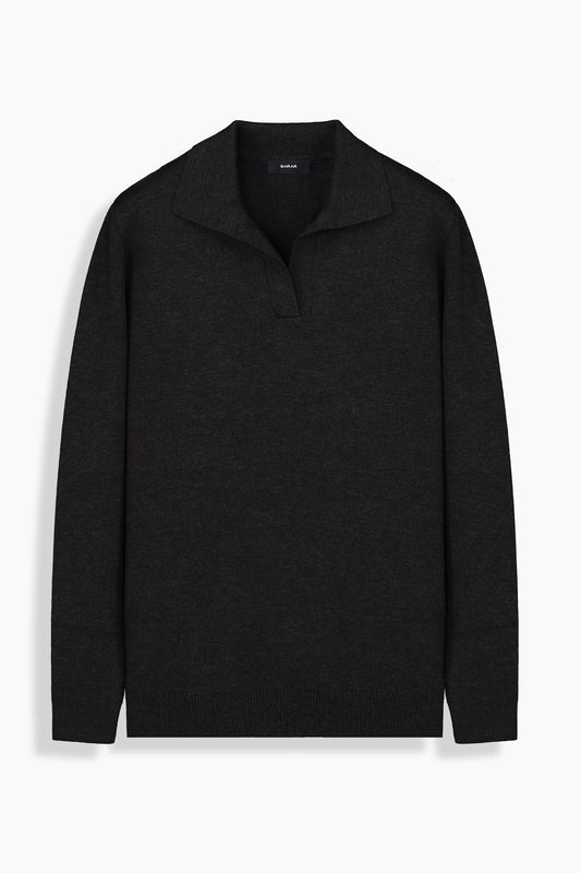 Trener Düğmesiz Polo Yaka Antrasit Triko Sweatshirt