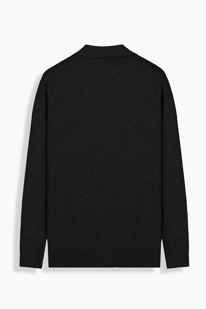 Trener Düğmesiz Polo Yaka Antrasit Triko Sweatshirt