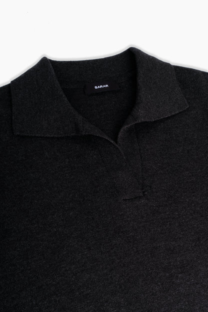 Trener Düğmesiz Polo Yaka Antrasit Triko Sweatshirt