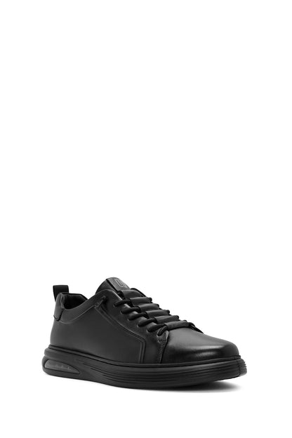 Erkek Siyah Bağcıklı Deri Sneaker