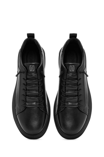 Erkek Siyah Bağcıklı Deri Sneaker