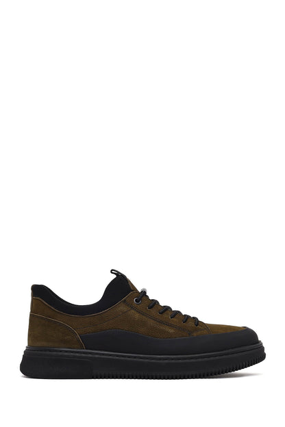 Erkek Haki Bağcıklı Nubuk Deri Sneaker