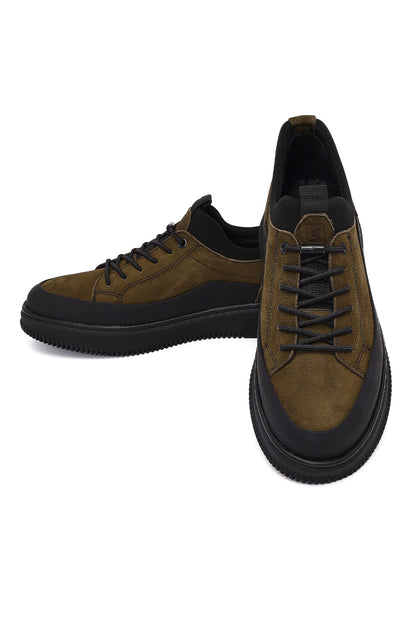 Erkek Haki Bağcıklı Nubuk Deri Sneaker