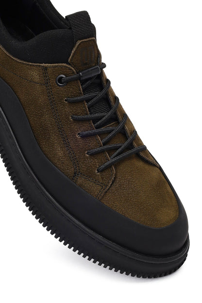 Erkek Haki Bağcıklı Nubuk Deri Sneaker